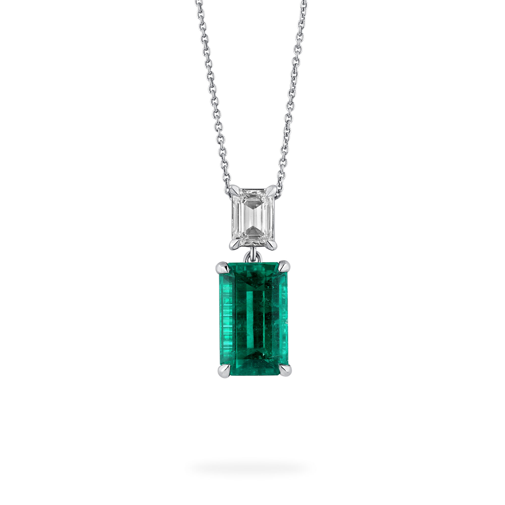 Emerald Octagon Cut Pendant with Diamonds in White Gold